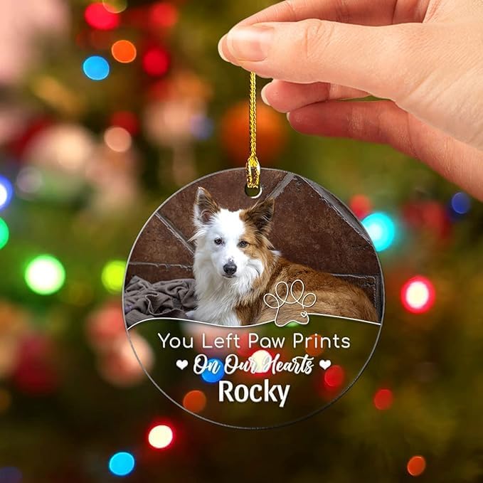 Pet Memorial Ornament Personalized Angel Dog Cat Photo Picture Acrylic Ornaments Custom Sympathy Keepsake Gifts Heaven Christmas Tree Bereavement Decoration Gift for Dogs Cats Moms Dads