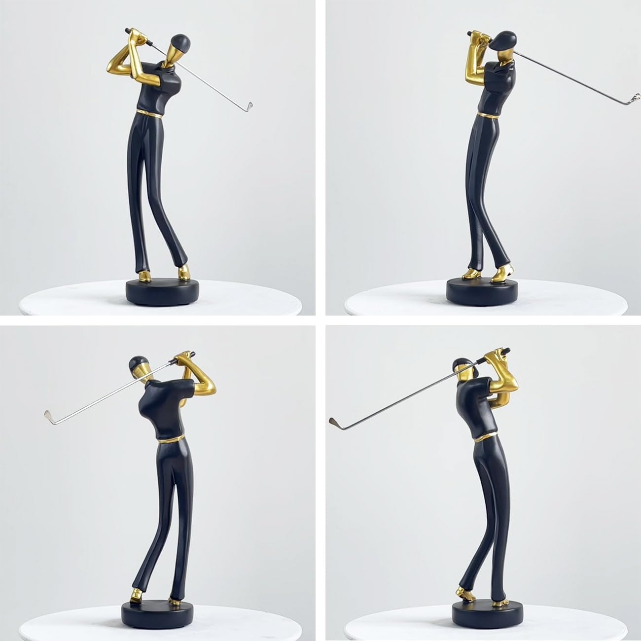 HAUCOZE Golf Figurine Statue Golfer Decoration Arts Home Decor Sculpture Polyresin Black 9.6 inch