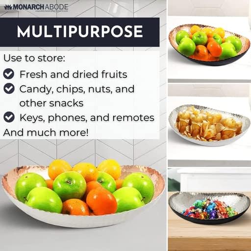 Monarch Abode Hand Hammered Decorative Bowl for Home Decor, 12.75-Inch Black and Nickel Plated – Key Bowl for Entryway Table, Catch All, Decorative Fruit Basin, Key Holder, Bowls for Home Decor