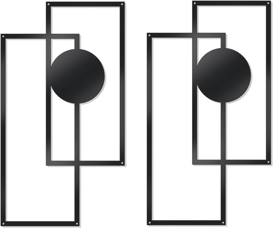 OYEFLY 2 Pcs Metal Abstract Wall Art,Modern Geometric Decor (Black, style 3)