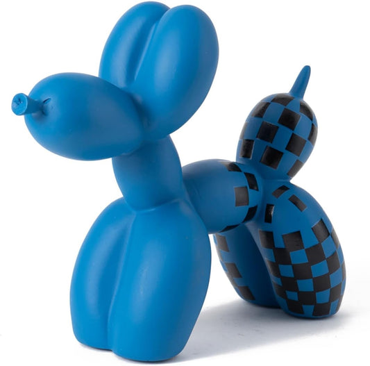 Vilead Resin Balloon Dog Statue with Checkered Pattern,Modern Home Decoration Trendy Animal Art Ornaments,Collection Figurine Bedroom Living Room Office Desktop Sculpture