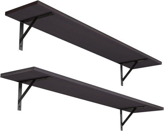 DINZI LVJ Long Wall Shelves, 39.4Inch Wall Mounted Shelves Set of 2, Extra Large Wall Storage Ledges with Sturdy Metal Brackets for Living Room, Bathroom, Bedroom, Kitchen, Espresso
