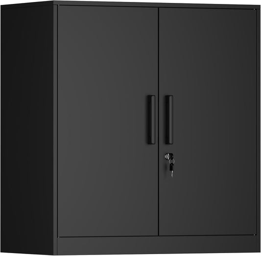 Metal Wall Cabinet,Garage Wall Cabinetwith Handle,Lockable Storage Cabinets Wall Mounted with 2 Doors,Locking Cabinet with Shelves for Basement,Living Home,Black