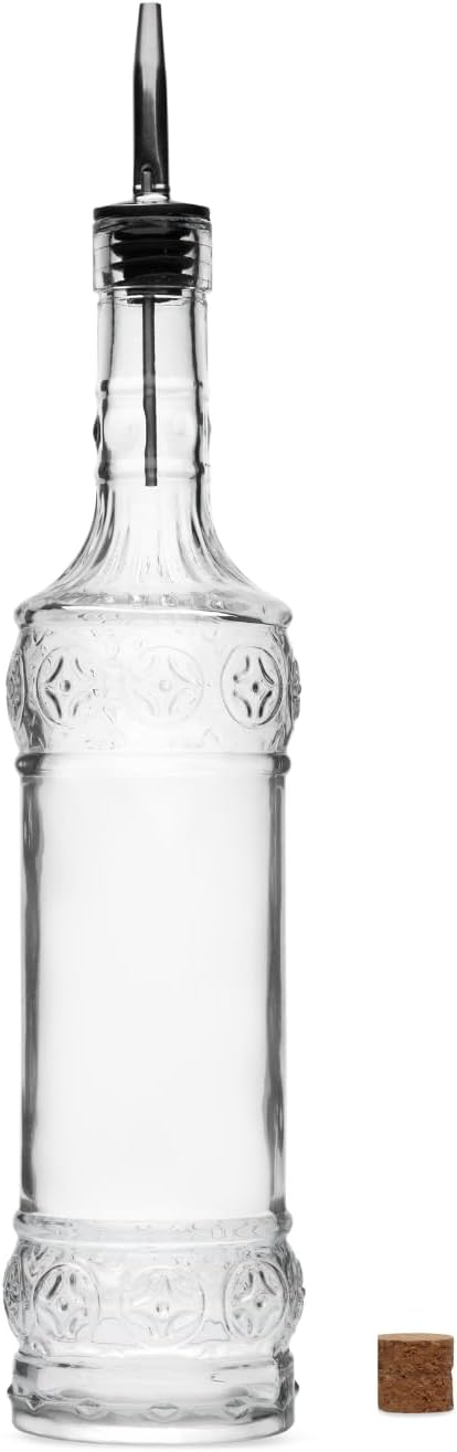 Large Clear Decorative Glass Bottle with Spout and Cork, 32oz, 1 Bottle - Design: LAIT (3in X 11.9in)