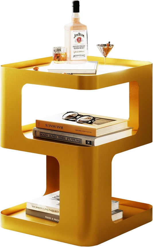 Gold Side Table,Modern end Table,Unique nightstand,Bedside Tables,Metal Accent Side Table with Storage for Living Room Bedroom Couch,no Assembly Required