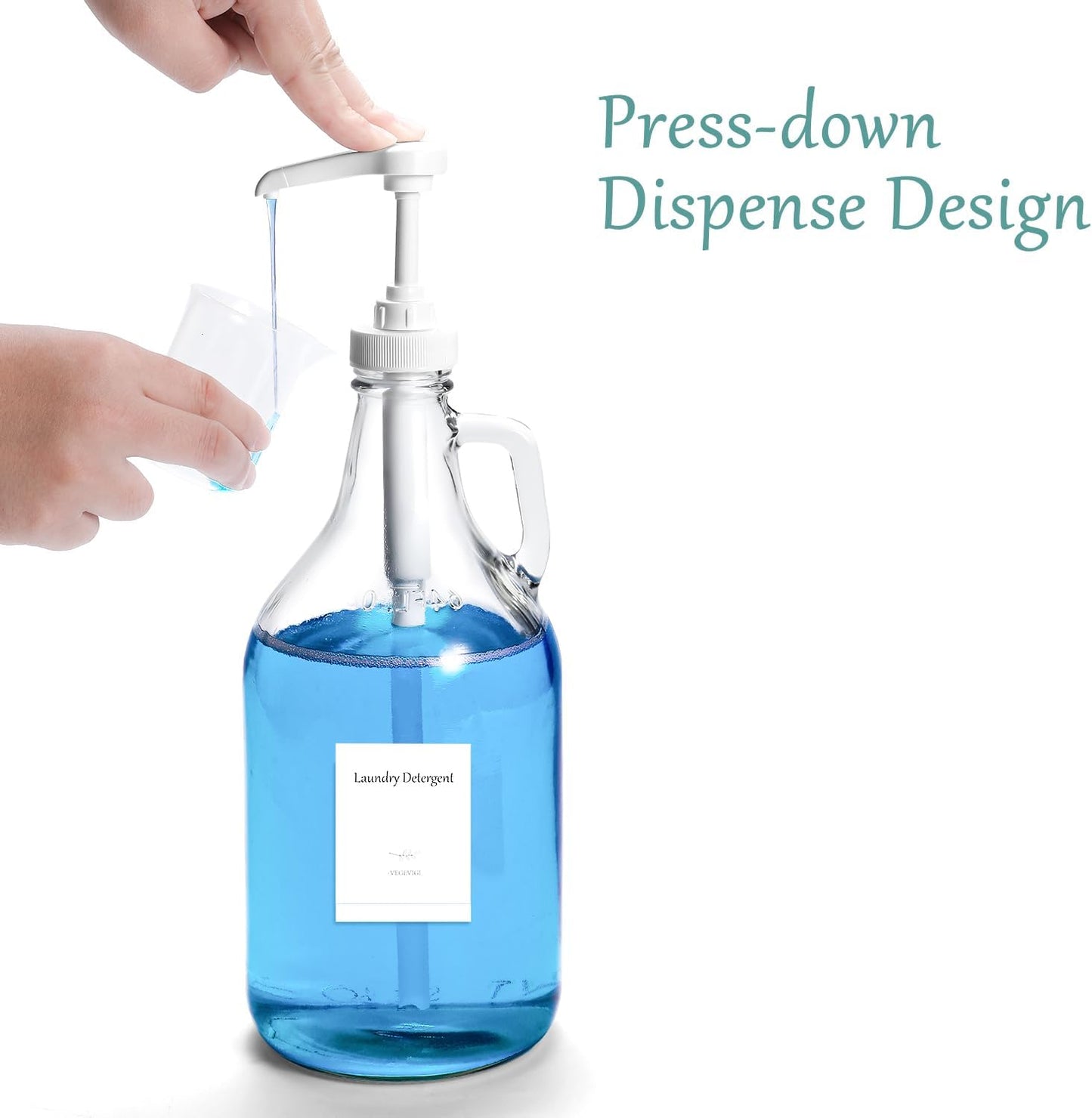 Glass Laundry Detergent Dispenser with Pump, 64OZ Liquid Laundry Soap Dispenser, Fabric Softener Dispenser Bottle for Laundry Room Organization and Storage, 2 Pack