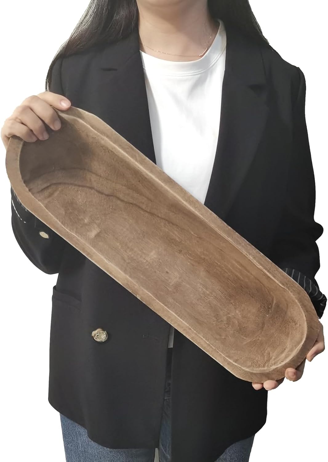 Wooden Dough Bowl Decor, Vintage Wooden Bowl Hand Carved Home Decor for Dining Table Center, Living Room, Kitchen Decor. (20inch brown)