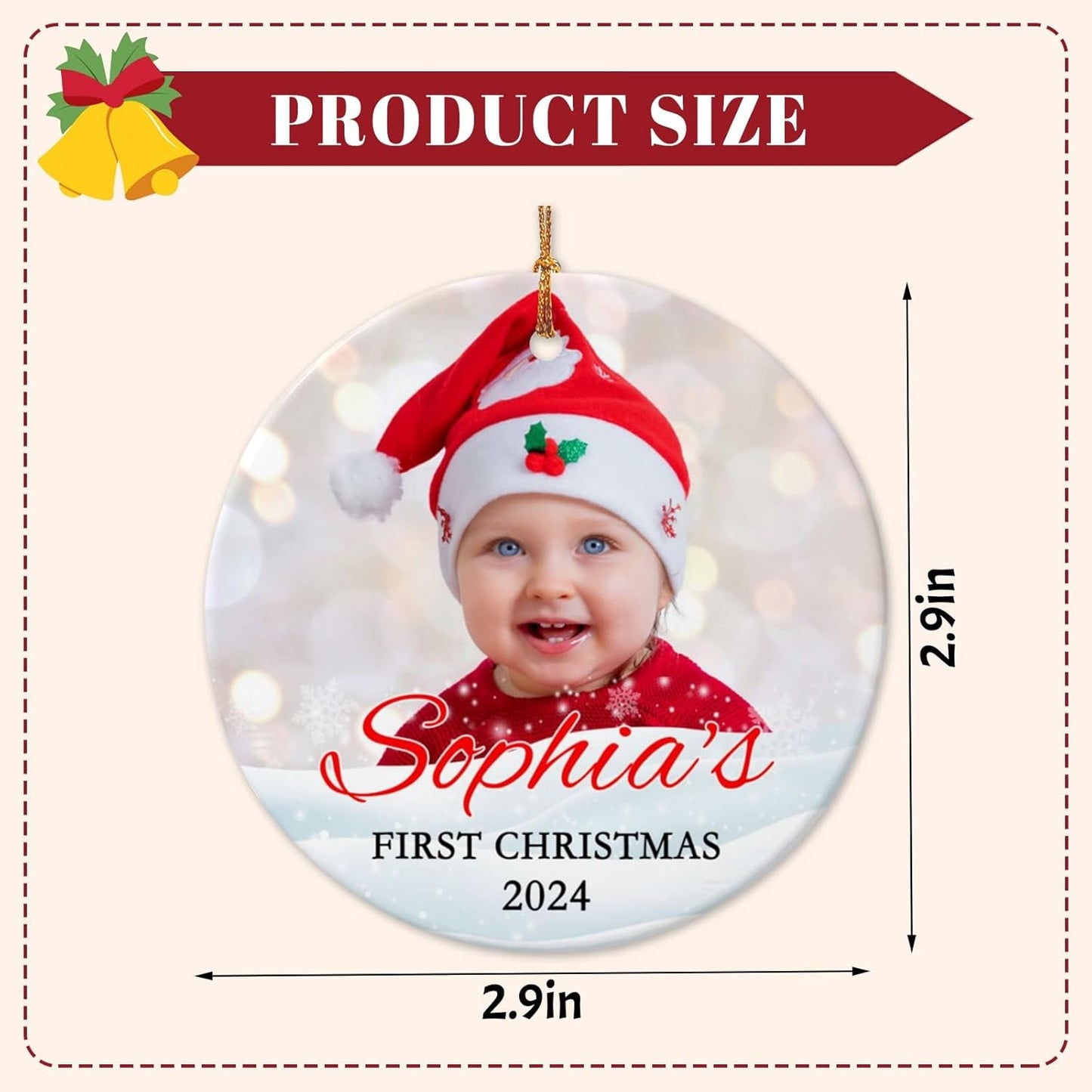 Personalized Baby Christmas Ornaments with Photo 2025 Custom Babys First Christmas Picture Name Ornaments,Double-Sided Ceramic Customized Xmas Ornaments for Christmas Tree
