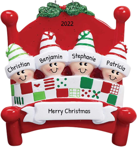 Bedtime Family of 4 Ornament 2025 Personalized Family Christmas Ornaments 2025 | Tucked in Together Holiday Keepsake Personalized Tree Ornaments for Grandchildren Siblings & Grandkids of Four Ornament