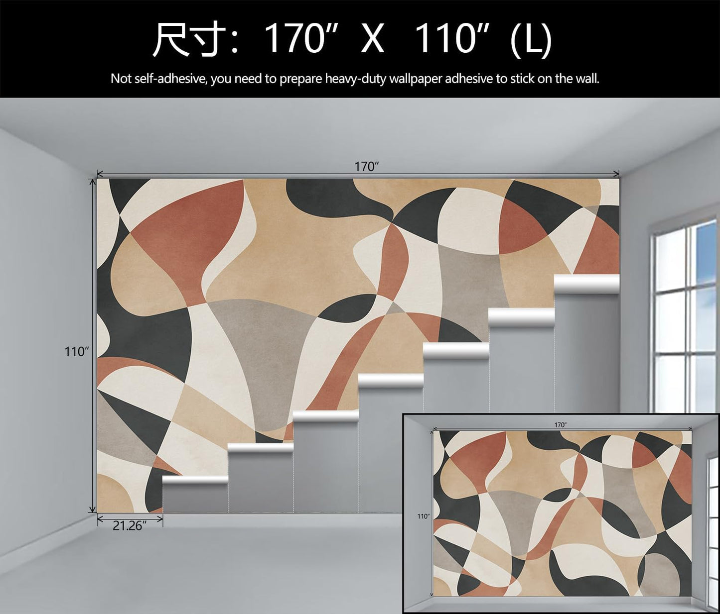 Geometric Abstract Art Wallpaper Mural for Living Room (Not Peel and Stick)