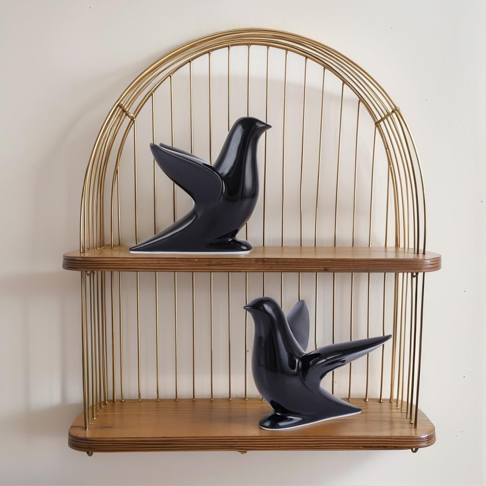 Modern Black Ceramic Bird Figurine – 5.1in Bird Statue for Home Decor Shelf or Table – Small Animal Sculpture Gift, Bird Room Decor, Bird Ornaments, Black Decor Accents