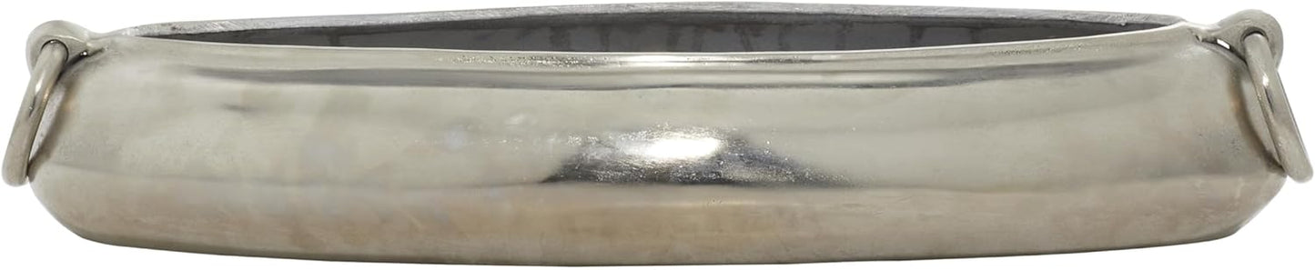 Deco 79 Aluminum Metal Decorative Decorative Bowl Decorative Container with Ring Handles, Decorative Keepsake Box 24" x 9" x 4", Silver