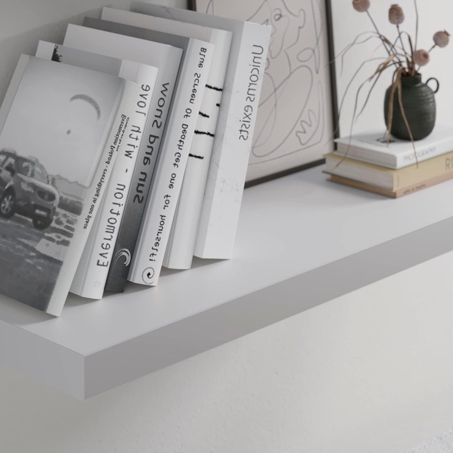 Floating Shelf, Set of 2 Wall Shelf, 24 in W x 12.75 in D x 2 in H Wooden Floating Wall Shelf with Invisible Brackets for Living Room/Bedroom/Bathroom/Kitchen Storage and Decor, White