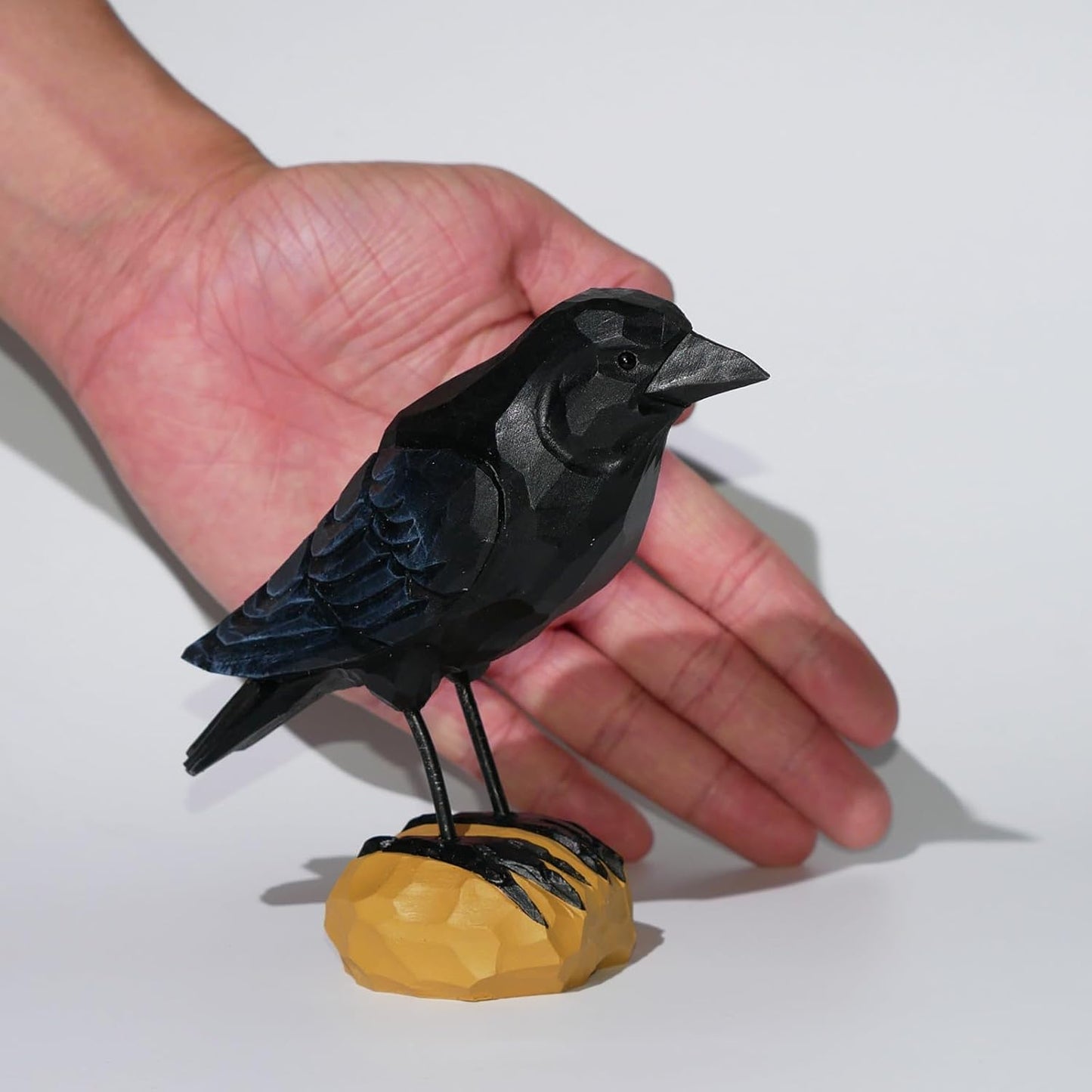 Wood Crow Figurine Black Raven Decor Small Animal Statues Carving Sculpture Ornament Bird Gifts
