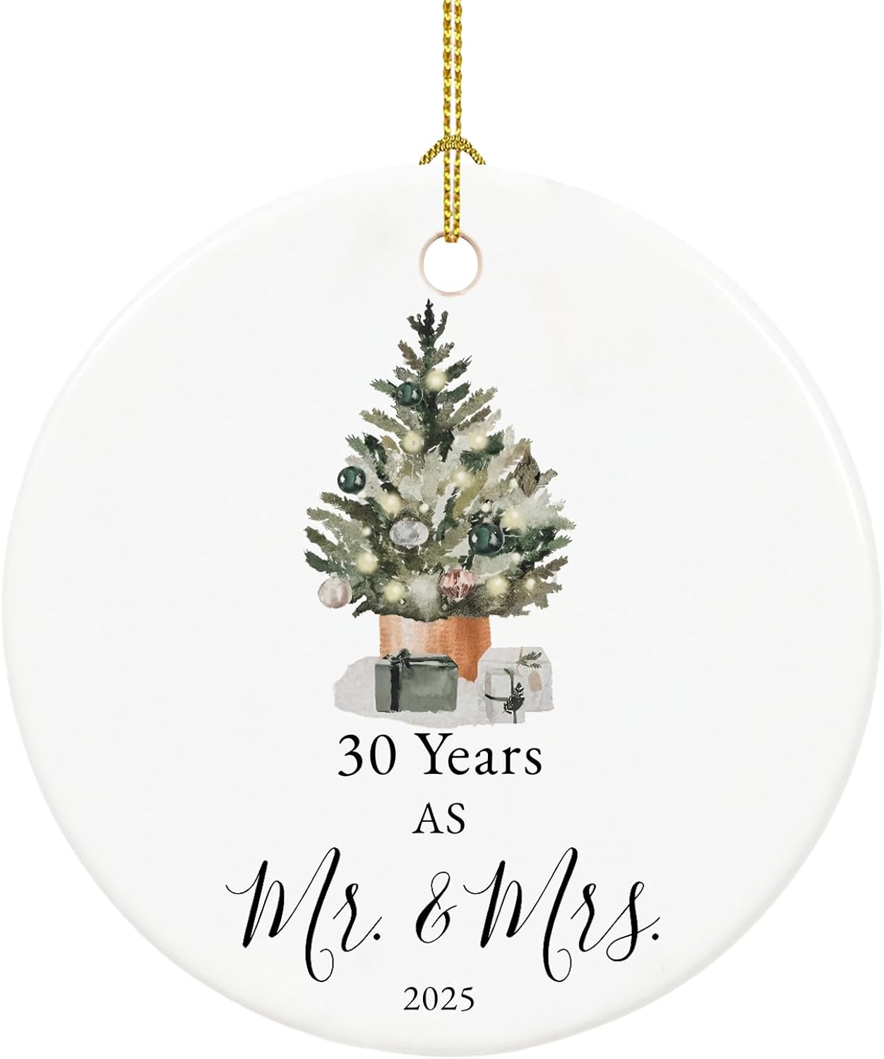 30th Anniversary Ornament Gifts for Couple,Parents, 30th Wedding Anniversary for 30 Year as Mr and Mrs Gifts, Ceramic Keepsake 30 Year Anniversary Christmas Ornaments with Ribbon and Box