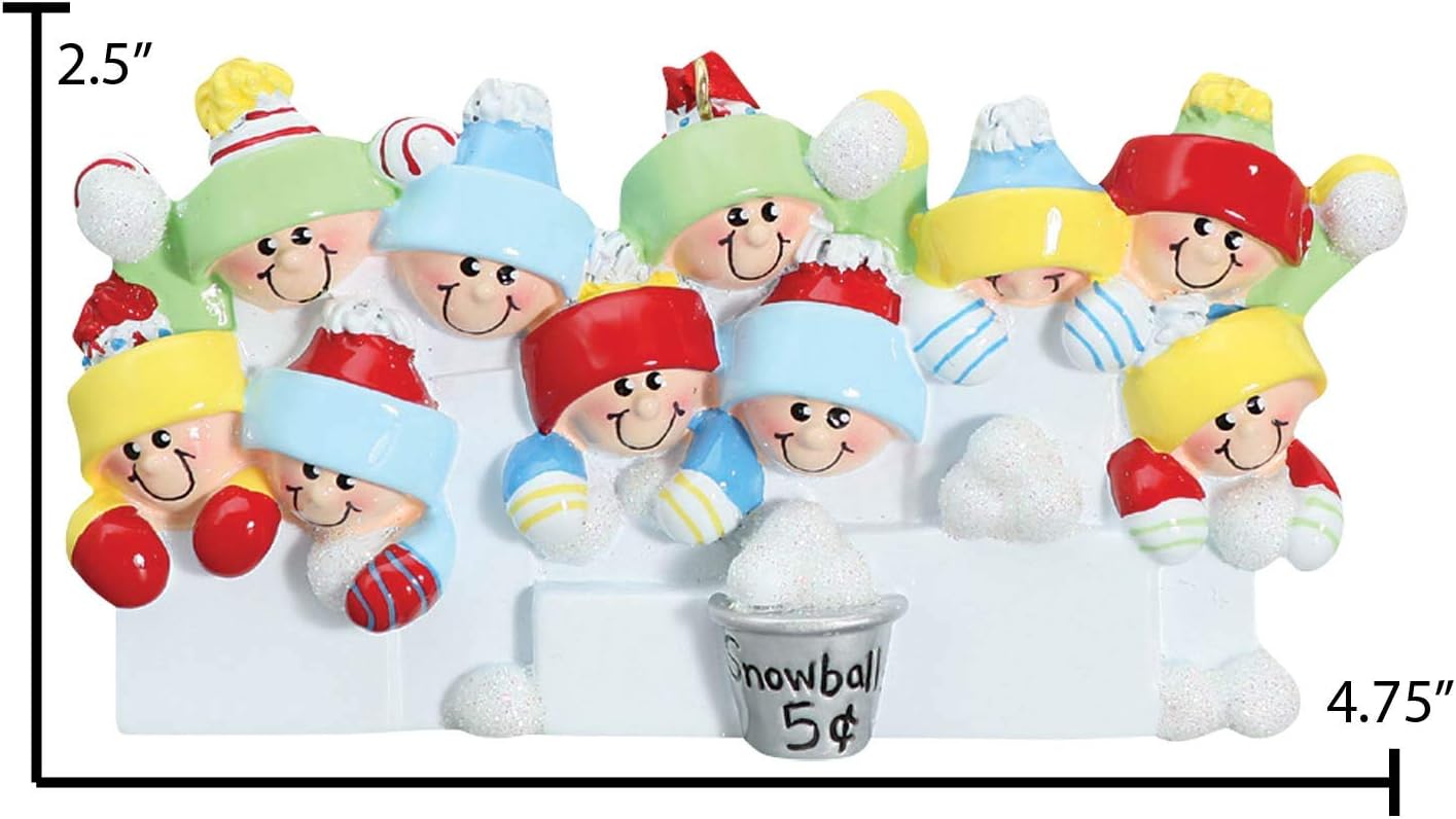 3D Snowball Fight Family of 10 Ornament 2025 Personalized Family Christmas Ornaments 2025 | Snowman Winter Holiday Personalized Tree Ornaments for Grandchildren, Siblings & Grandkids of Ten Ornament