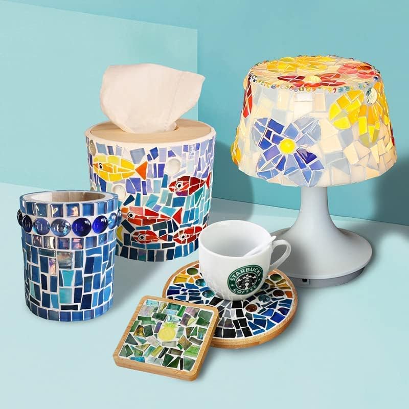 1.1 LB Irregular Crystal Mosaic Tiles,Small Particle Color Decal Crystal Glass Tile DIY Hobbies Children Handmade Crystal Craft for DIY Handmade Decorative Materials (Sky Blue Series)