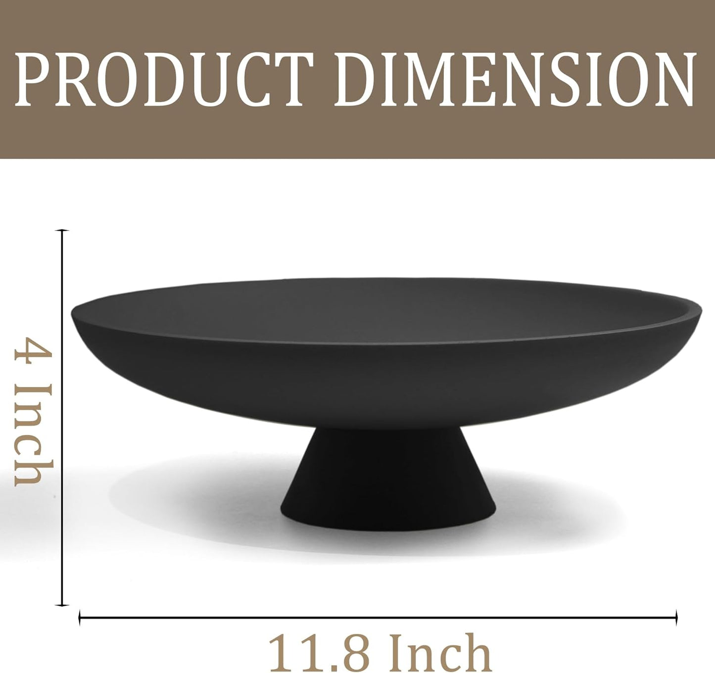 Large Decorative Bowl, Modern Resin Pedestal Bowl for Home Decor, Stylish Fruit Bowl for Kitchen Counter, Chic Key Holder for Entry Table, Matte Black