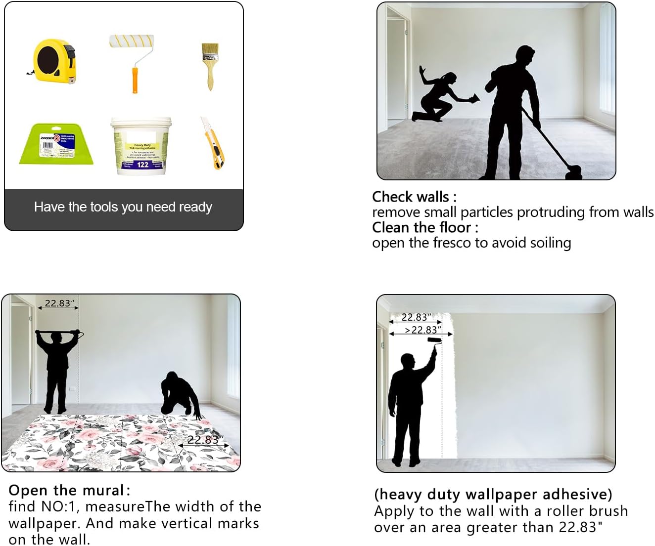 Grey Leaf Pink Flowers Mural Bedroom Floral Wallpaper Room Decor Living Room tv Background Large Wall Mural - 91"x65" (Not Peel and Stick)