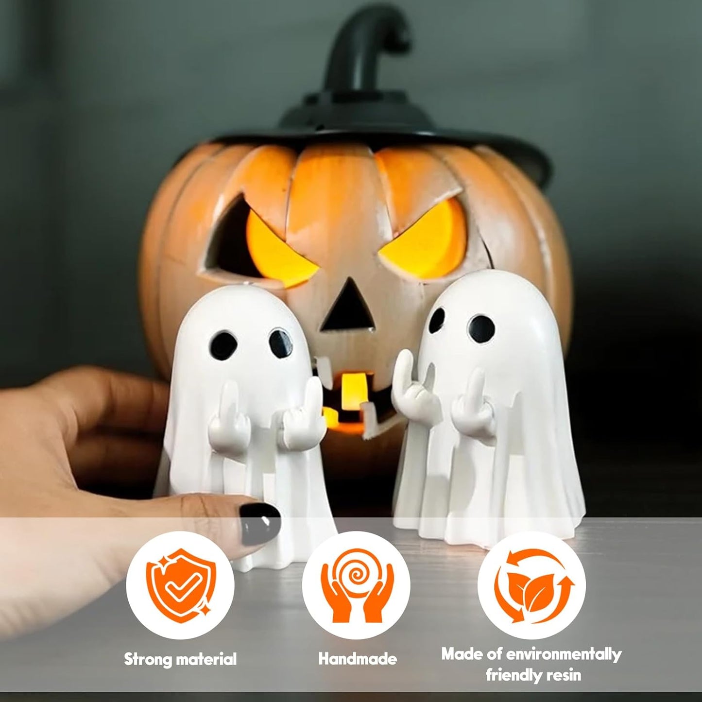 Halloween Ghost Figurine, Funny Spooky Resin Middle Finger Statue, Cute Decor for Halloween Decorations Indoor, Porch and Indoor Spooky Home Decor Gifts