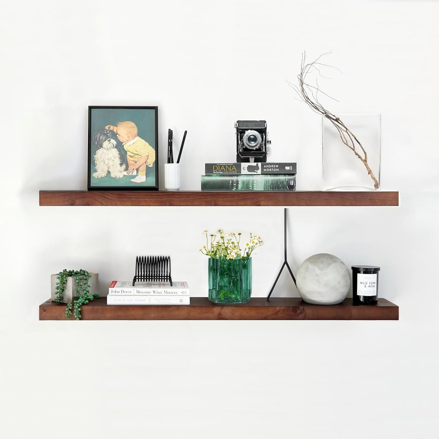 Homeforia Walnut 42 inch Floating Shelves, High End Solid Real Wood 42inch Floating Shelf for Wall, Large Dark Brown 42 inches Long Floating Shelves, Heavy Duty Bracket, 42 X 6.5 X 1.75 inch, Set of 2