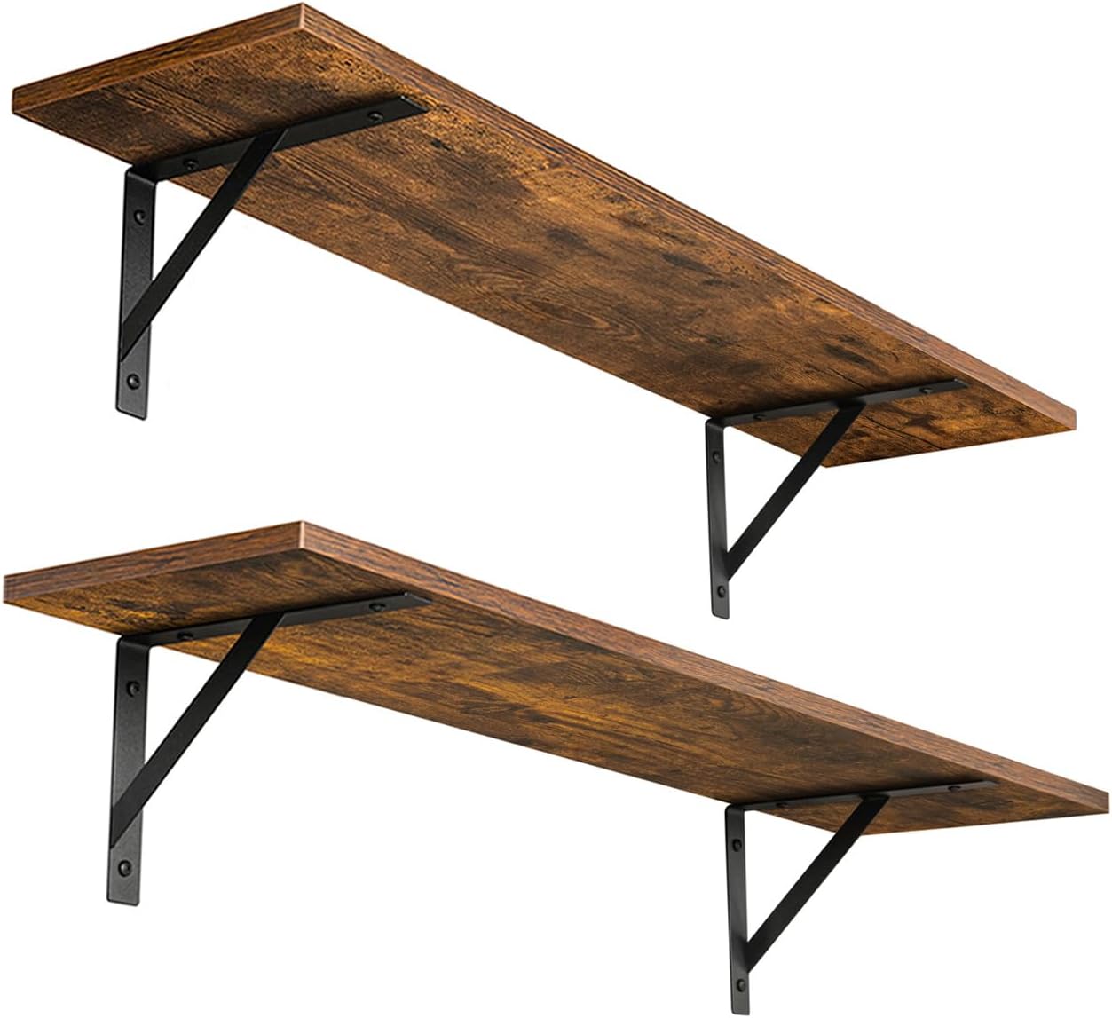 DINZI LVJ Wall Shelves, 23.6 x 7.9 x 6.1 Inch Floating Shelves for Wall, Easy-to-Install Wall Storage Ledges with Sturdy Metal Brackets for Living Room, Bathroom, Kitchen, Rustic Brown