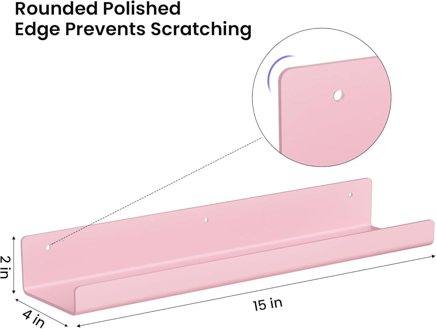 upsimples Acrylic Shelves for Wall Decor, 15" Display Shelf Perfume Organizer for Bathroom, Bedroom, Living Room, Floating Bookshelves for Kids, Pink, 4 Pack