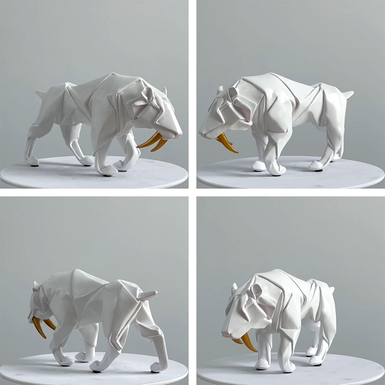 HAUCOZE Dinosaur Statue Arts Animal Figurine Modern Decor Leopard Sculpture Polyresin White 9.8inch