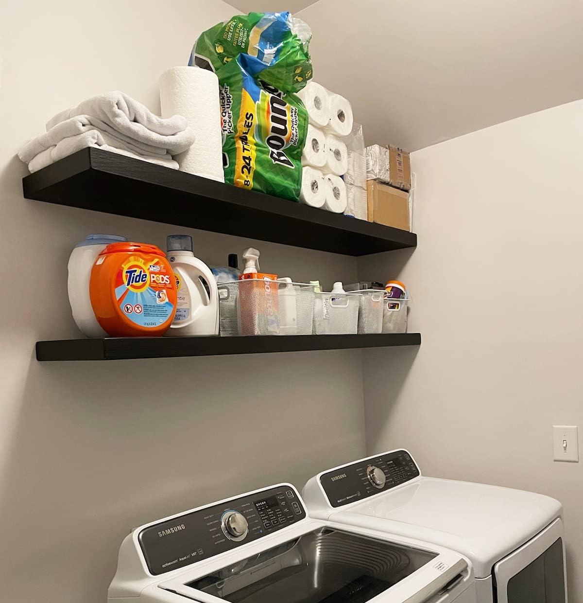 joelsantiques 72 Inch Wooden Floating Shelves for Wall - 72x12x2 in - Made of Natural Wood - Long Heavy Duty Wall Shelves for Bedroom - Perfect for Living Room, Kitchen - Black