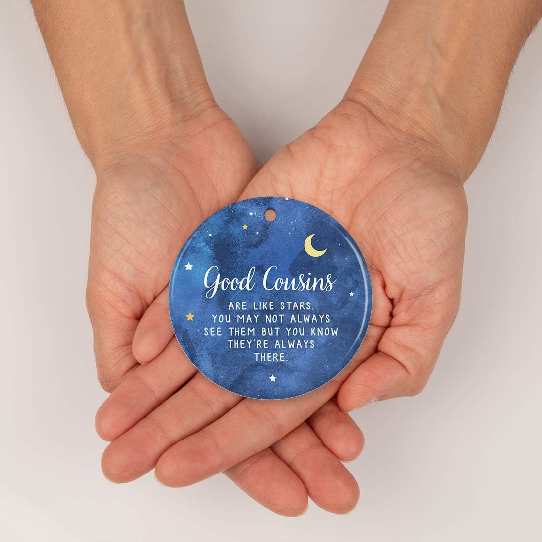 Andaz Press Round Ceramic Porcelain Cousins Christmas Keepsake Gift - Cousin Star Ornament, 1-Pack