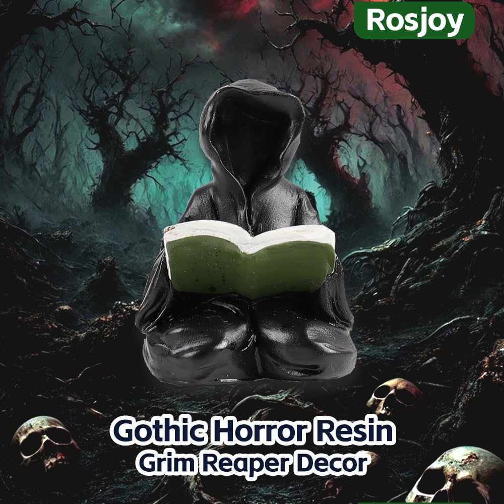 Halloween Fun Miniature Grim Reaper Figurine,Gothic Horror Resin Grim Reaper Decor,for Bookshelf Decor,Desk Trinkets,Collectible,Party Gifts