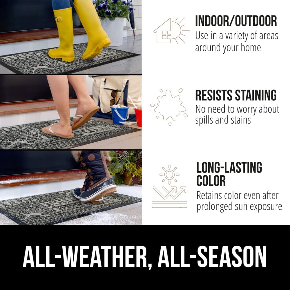 GORILLA GRIP 100% Waterproof All-Season WeatherMax Doormat, 47x35, US Designed Natural Rubber, Stain and Fade Resistant, Low Profile Indoor Outdoor Door Mats, Easy Clean Patio Mat, Stone Paws