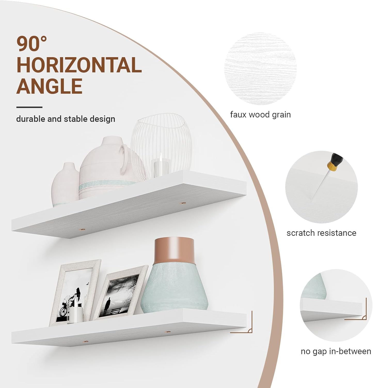 Heimlove Floating Shelves for Wall 36 Inches Long,9.3" Deep White Floating Shelf Set of 2,Wall Mounted Shelves for Bathroom Bedroom Living Room Kitchen Office,Shelf for Books Storage,Home Decor