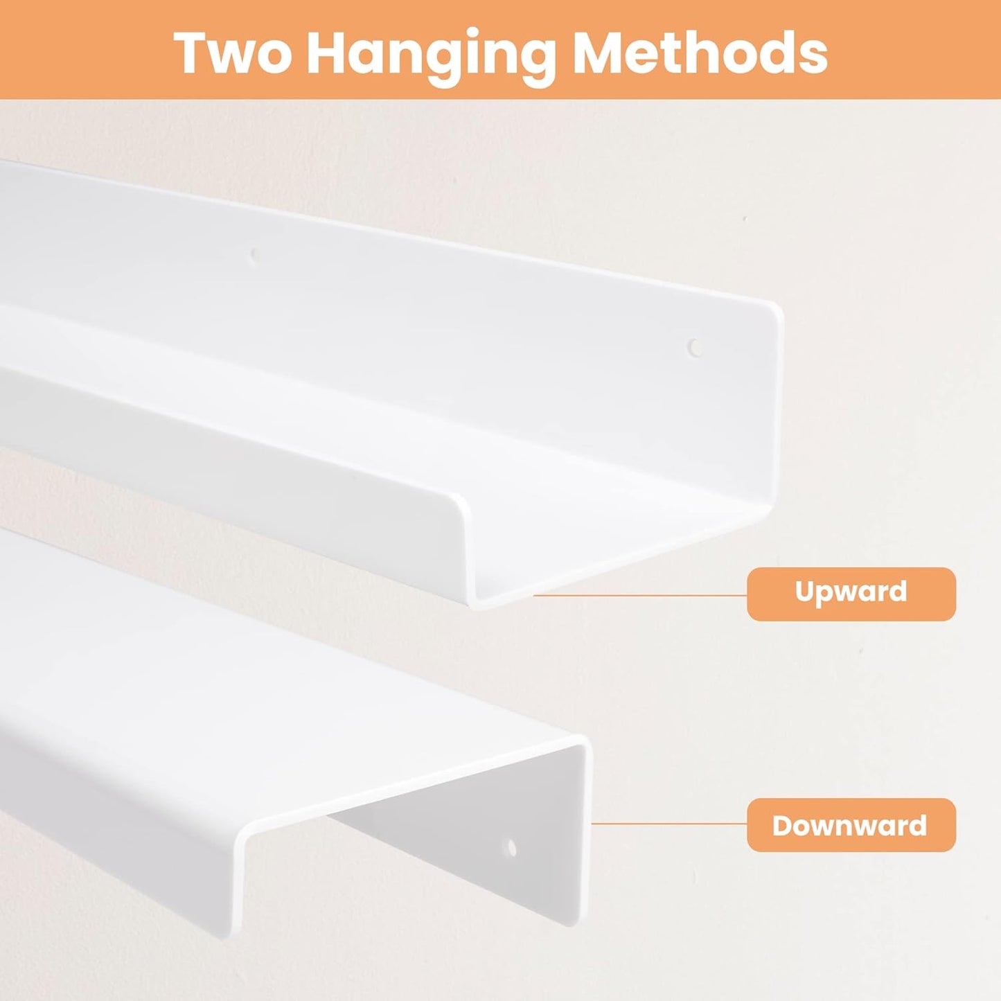 upsimples Acrylic Shelves for Wall Decor, 15" Display Shelf Perfume Organizer for Bathroom, Bedroom, Living Room, Floating Bookshelves for Kids, White, 2 Pack