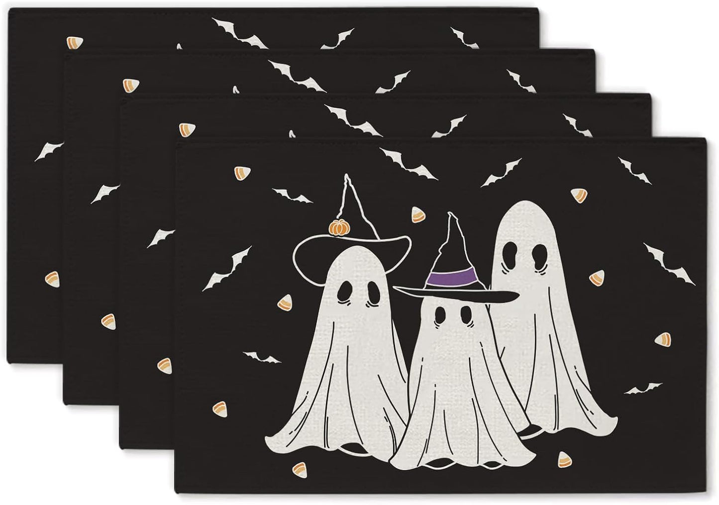 Halloween Placemats Ghost Pumpkin Bat Set of 4 Table Mats Seasonal Cute Home Party Kitchen Dining Table Decorations