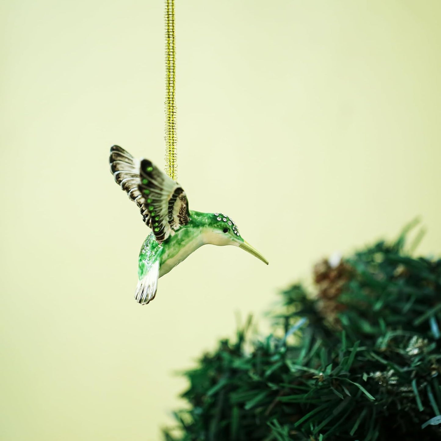 Hand Painted Enamel Hanging Hummingbird Ornament, Elegant Decorative Hanging Ornaments, Christmas Figurine Collectible Keepsake Home Decor, for Christmas Tree, Windows, Satin Ribbon (Hummingbird)