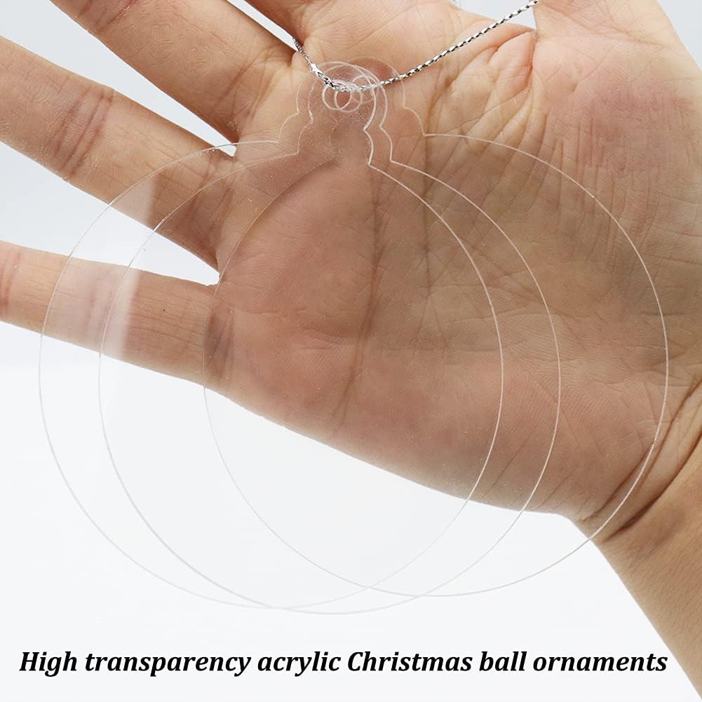 20pcs 3 Inch Clear Blank Acrylic Ornaments - Unfinished Round Acrylic Christmas Hanging Ornaments for Tree Decoration DIY Craft
