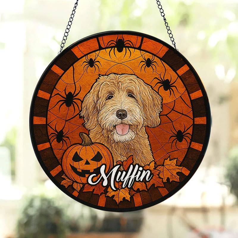 Personalized Halloween Dog Glass Window Hanging Ornament,Custom Pet Photo Ornament, Unique for Dog Lovers,Customized Pet Keepsake for Spooky Season, Fall Holiday Décor /1