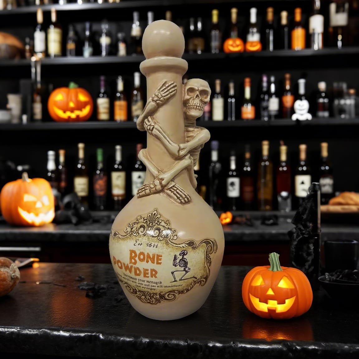 Cynkeyee Halloween Party Decorations Potion Bottles - Resin Tan Sketeton Décor Halloween Potion Bottles Scary Halloweens Decorations Indoor 4.25x4.25x9.5 Inch