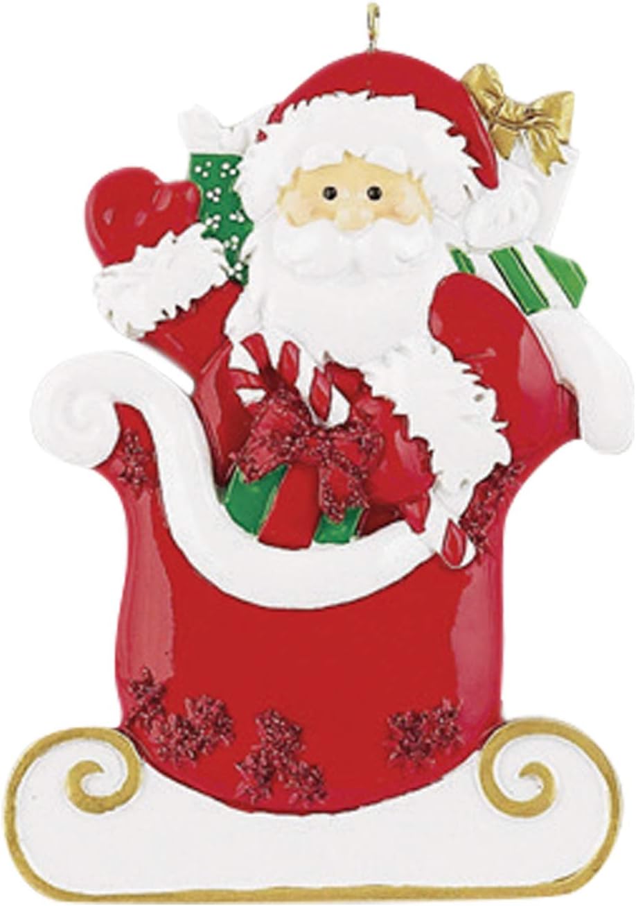 Personalized Santa Ornament 2024 by Elves - Sledding Christmas Figure With Gift Box for Tree, Vintage Decorations