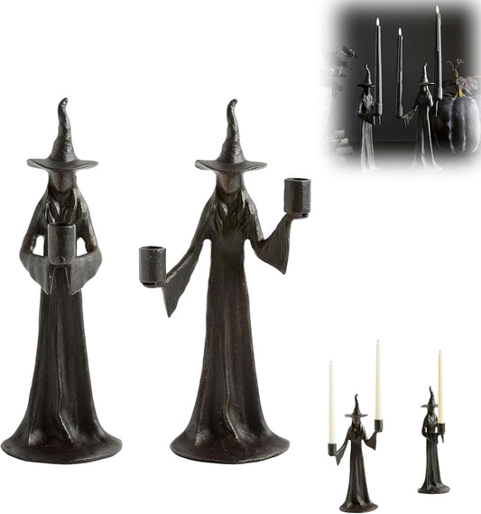 Halloween Witch Candle Holder,Handmade Black Witchs Statue, for Placement in The Table, Witch Halloween Decorations, Window Display