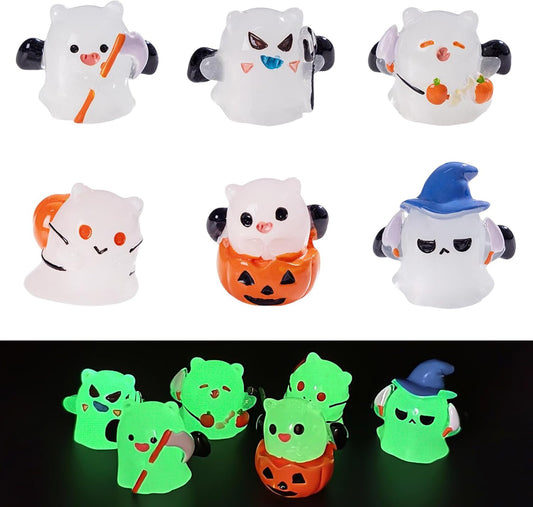 Halloween Ghost Figurine, Spooky Resin Glow in The Dark Statue, Cute Decor for Halloween Decorations Indoor, Funny Porch and Indoor Spooky Home Decor Gifts 6Pcs