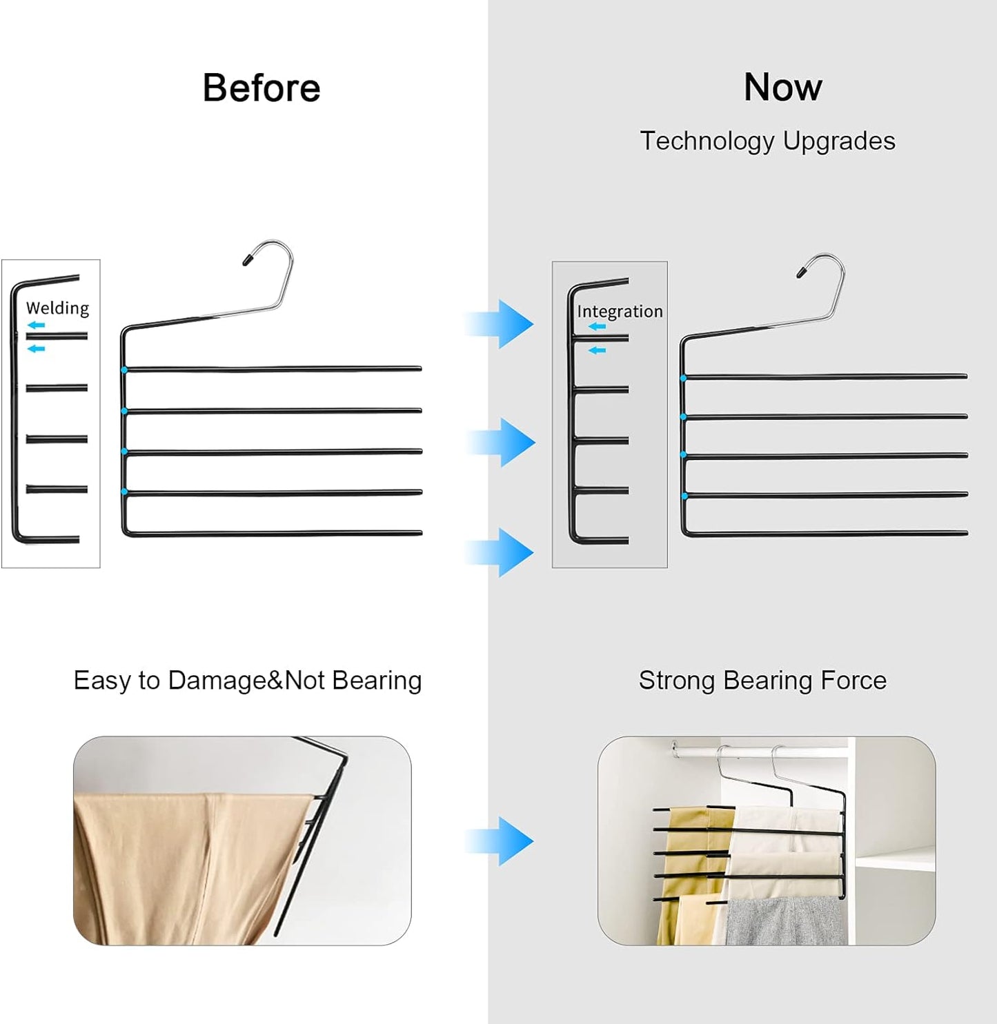 Nature Smile Pants Hangers 3pack, Heavy Duty Multi Layers Space Saving Slack Hangers,Non Slip 5 Tier Open-Ended Pants Hanger Closet Storage Organizer for Garden Flags Trousers Jeans Scarf