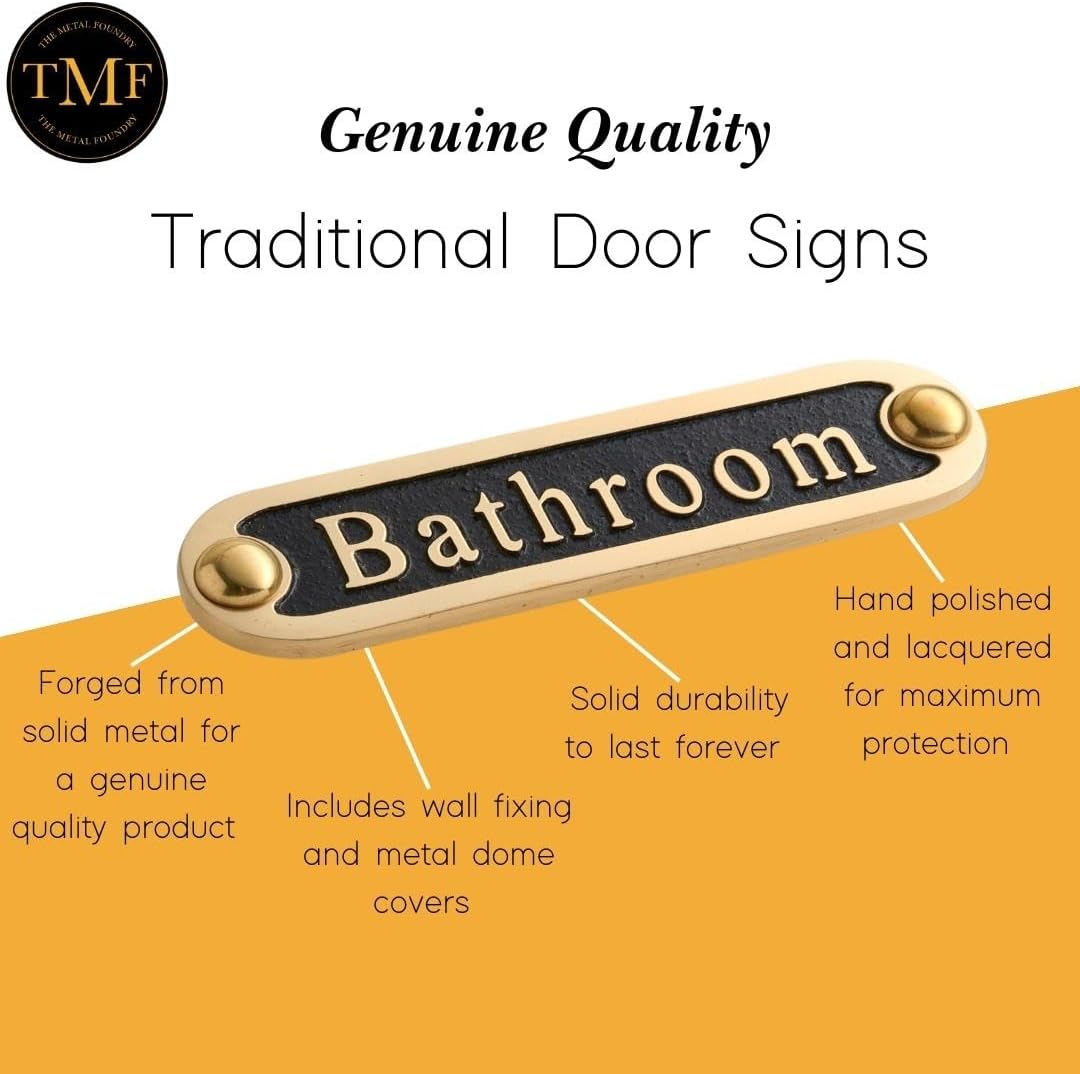 Bathroom Brass Door Sign. Traditional Style Home Décor Wall Plaque Handmade By The Metal Foundry UK.