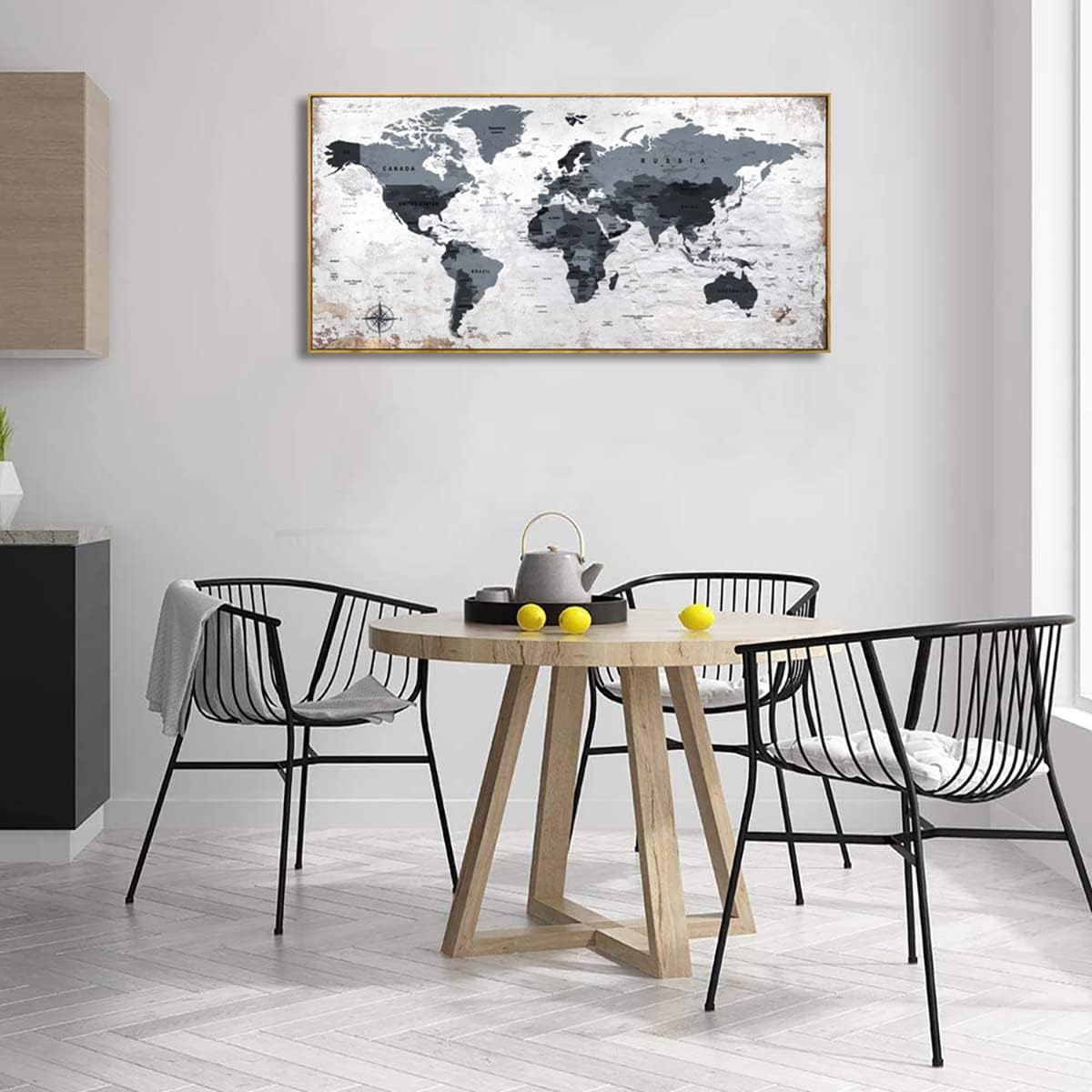 Framed wall art World Map Wall Art Canvas Picture 30inchx60inch Large Black and white Map of The World Canvas Painting Artwork Prints for Office Wall Decor Home Living Room Decorations Framed Ready to Hang