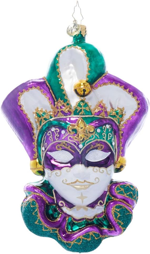 Christopher Radko Hand-Crafted European Glass Christmas Tree Decorative Ornament, Mardi Gras Mystery
