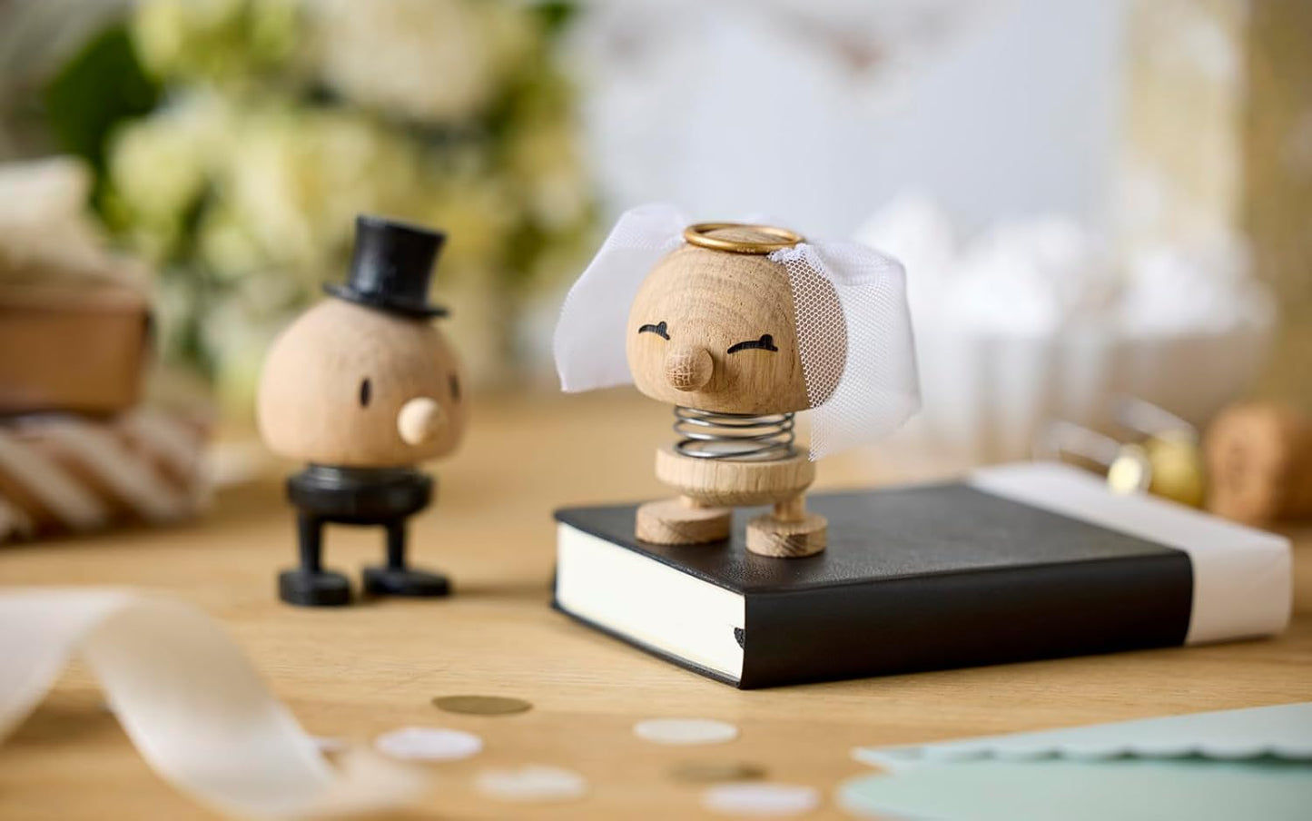 Hoptimist Bride Raw Oak, Wood, Home Decor Ornament - Scandinavian Design, Wood W/Metal Spring, Small - Creates Cheerful Movement