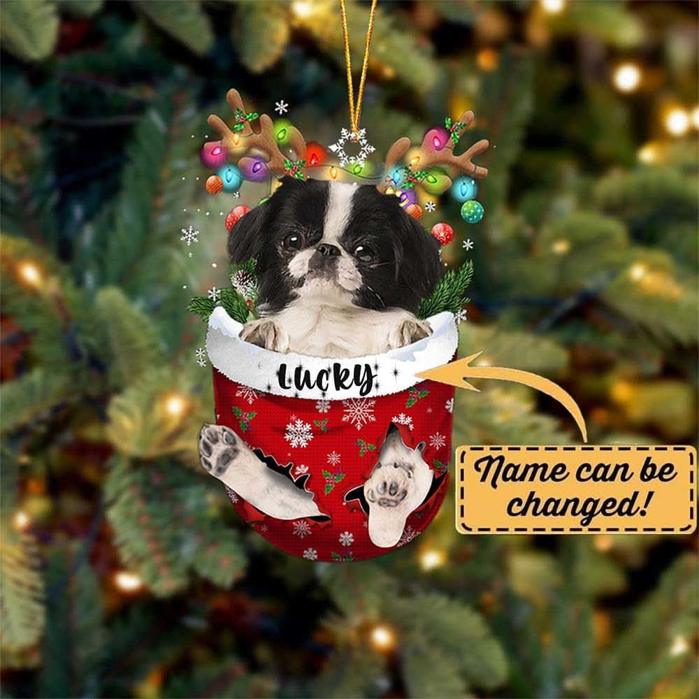 Japanese Chin 2 Dog Christmas Ornament, Japanese Chin 2 in Snow Pocket Christmas Tree Ornament, Dog Lovers Gift Idea Xmas Decor, Christmas Decorations for Tree, Christmas Ornament Gift for Dog Lovers