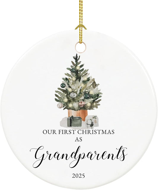 Our First Christmas as Grandparents Ornament 2025,First Time Grandparent Gifts for New Grandparents, Ceramic Keepsake New Grandparents Christmas Ornaments with Ribbon and Box