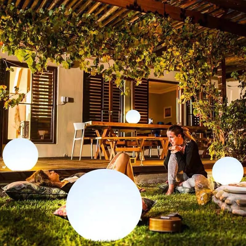 Globe Floor Lamp, 14-in Rechargeable LED Ball Light Globe Light w/Remote, Versatile Glowing Orb Mood Lamps Waterproof Outdoor Orb Lamp, Dimmable RGB Color Changing Light Up Ball for Home Garden Yard